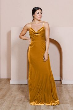 Model: Audra; Size: 4 Mustard Yellow Velvet Dress, Revelry Velvet Dresses, Revelry Bridesmaid Dresses Velvet, Revelry Bridesmaid Dresses Velvet Rust, Free People Gold Velvet Dress, Wedding Parties Colors, Bridesmaid Dress Colors, Bra Cups, Colorful Party