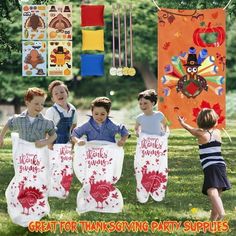 a group of children holding thanksgiving turkeys towels