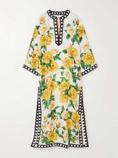 DOLCE&GABBANA Printed silk-twill kaftan | NET-A-PORTER Summer 25, Emerald Green Dresses, Silk Twill, Printed Silk, Clothes Collection, Everyday Wardrobe, Silk Chiffon, Yellow Roses, Jil Sander