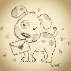 a drawing of a dog holding a box