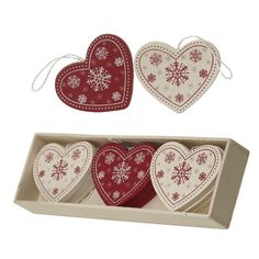 Wooden Nordic Hearts Hanging Tree Decorations Set of 12 Scandi Christmas Decorations, Gisela Graham Christmas, White Christmas Tree Decorations, Wooden Christmas Tree Decorations, Decoration Shabby, Wooden Christmas Decorations, Red White Christmas, Scandi Christmas, Traditional Christmas Decorations