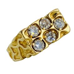 Retro Men’s 1.50tcw Diamonds Carved Nugget 14k Gold Ring. The diamonds are high quality H/SI1 and weight a total of 1.50 carat. The ribs is a size 11.5 and weights 9 grams. The ring is by a designer and is plumped 14KP PRISMLITE Circa 1960s Retro Men, 14k Gold Ring, Signet Ring, Gold Ring, Gold Rings, Jewelry Rings, Carving, High Quality, Gold