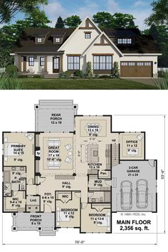 two story house plans with an open floor plan for the front and back of the house