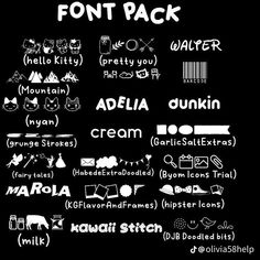 a black and white poster with the words font pack written in different languages on it