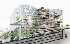 an artist's rendering of a building with trees and plants on the top floor