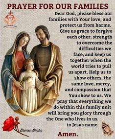 an image of jesus and mary with the words prayer for our families