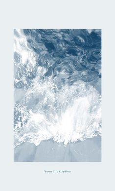 an abstract blue and white painting with waves