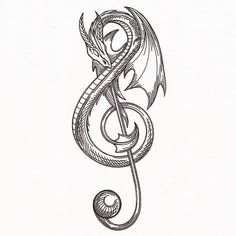 a drawing of a treble with a dragon on it