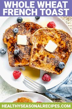 a plate with french toast and berries on it