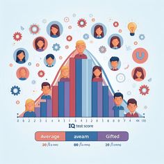 a bar graph with people and gears in the background that says average to test score