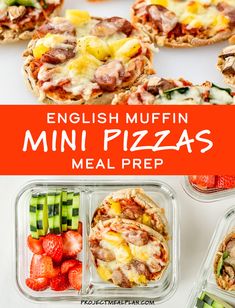 english muffin mini pizzas with strawberries and celery on the side