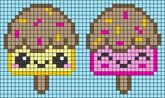 two pixelated cartoon characters are standing next to each other, one is holding an ice cream cone