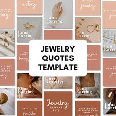 jewelry quotes with the words jewelry quote templates in pink and gold colors on them