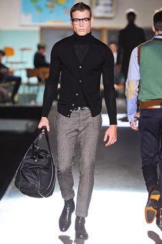 Dsquared² (Fall 2012) Black Cardigan Outfit Men, Cardigan Outfit Men, Turtleneck Outfit Men, Black Cardigan Outfit, Turtleneck Outfit, Cardigan Outfit, Sharp Dressed Man, Well Dressed Men, Fashion Lookbook