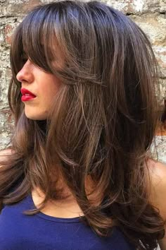 Convex Layers, Bayalage Brunette, Layered Hair With Bangs, Mother Of The Bride Hair, Honey Lime, Long Hair With Bangs, Long Layered Hair, Haircuts For Long Hair, Long Hair Cuts