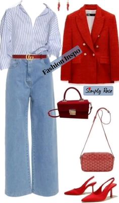 #fashion White And Red Shirt Outfit, Emily Gilmore Outfits, Classy Dresses Elegant, Outfit Restaurant, Outfits 40s, Red Blazer Outfit, Women Support Women, 750 Shein Gift Card, Shein Gift Card