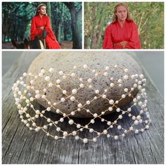 Looking to be Princess Buttercup with the red dress this year?  This faux pearl and and gold wire mesh headband does the finishing touch, and is similar to that she wears while horseback riding in the film. The pearl mesh is 12 inches long, and 3 inches wide.  There is an option for a  white elastic band pre-attached for easy wear.  Otherwise, it can be bobby pinned into place.   Shipping Details:  All items will be shipped First Class by the United States Postal Service. An option to upgrade sh Bride Red Dress, Princess Bride Buttercup, Princess Bride Costume, Pearl Headdress, Princess Buttercup, Pearl Hairband, Gold Headpiece Wedding, Princess Bride Dress, Mesh Headband