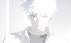 an anime character with white hair staring at the camera