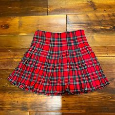 Never Worn, Red Plaid Brandy Melville Skirt, Size Small. Red Cotton Flared Skirt Bottoms, Red Cotton Skirt For Winter, Red Lined Skirt For Winter, High Waist Red Skirt For Winter, Red Mini Bottoms For School, Red Mini Skirt For School In Winter, Trendy Red Winter Skirt, Red Mini Length Bottoms For School, Red Fitted Bottoms For School