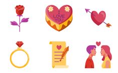 valentine's day icon set with hearts, flowers and other things to write on it