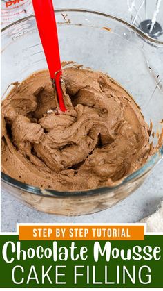 chocolate mousse cake filling in a glass bowl