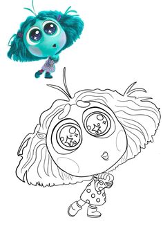 a drawing of a cartoon character flying through the air with her eyes open and hair blowing out