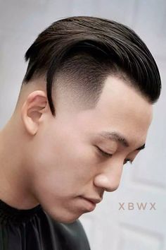 Mens Slicked Back Hairstyles, All Back Hairstyle, Slicked Back Hairstyles, Slick Back Haircut, Slick Back Hair, Back Hairstyle, High And Tight Haircut, Low Skin Fade, Asian Man Haircut