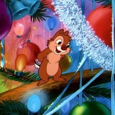 the chipmuns christmas tree is decorated with ornaments and baubies, as well as other decorations