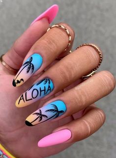 Aloha Nails, Ideas Uñas, Mickey Nails, Nagellack Trends, Colorful Nail, Trendy Nail Art Designs, Vibrant Nails, Fall Acrylic Nails