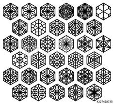 a set of hexagonal shapes in black and white