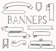 a set of hand drawn banners and ribbons on a white background with the words banners