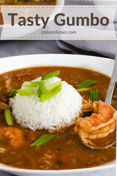 a white bowl filled with shrimp and rice