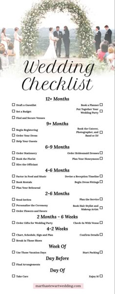 a wedding checklist is shown with the names and dates for each couple's ceremony