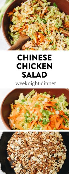 chinese chicken salad with carrots and celery in a skillet