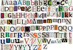 the letters and numbers are made up of different colors, shapes, and font patterns