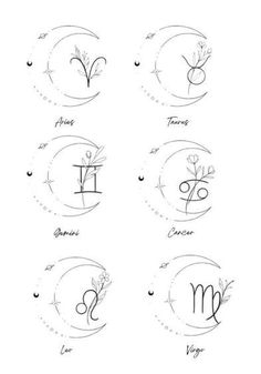 six zodiac signs with the names of them