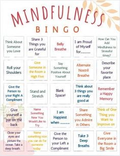 a printable mindfulness game with the words, sayings and phrases on it