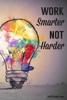 a colorful light bulb with the words work smarter not harder