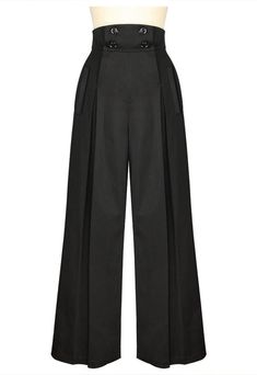 Look hip in these pleated wide-leg retro inspired pants! These high waisted pants have four buttons on the front that function for the opening, with convenient real front and back pockets.     Available in dark khaki and black. Standard size approx. length: 44 inches; Plus size approx. length: 48 inches. Made of Sateen Vintage Wide Leg Pants, Rock Dress, Outfit Vintage, Moda Paris, Vintage Trousers, 40s Fashion, Black High Waist, 1940s Fashion, Professional Fashion