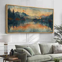 a painting hanging on the wall above a couch