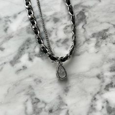 Chain material:PU Everyday Black Jewelry With Leather Strap, Elegant Black Necklace For Everyday Use, Silver Leather Chain Jewelry, Edgy Black Necklace With Silver Chain, Trendy Leather Jewelry As Fashion Accessory, Chic Silver Leather Jewelry, Minimalist Black Leather Necklace, Black Jewelry With Adjustable Chain For Everyday Use, Edgy Black Jewelry With Silver Chain