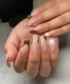 Asia Nails, Fashionable Nails, Swirl Nails, White Tip Nails, Ombre Acrylic Nails