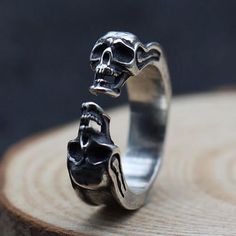 Men's Sterling Silver Skulls Wrap Ring Goth Wedding Rings Men, Mens Sterling Silver Jewelry, Ring Man, Skull Wedding Ring, Sterling Silver Skull Rings, Skull Engagement Ring, Modern Silver Jewelry