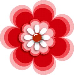 a red and white flower is shown in the middle of a pink square with an orange center