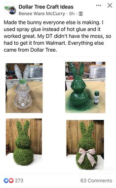 an easter decoration made out of fake grass with bunny ears on top and the words dollar tree craft ideas