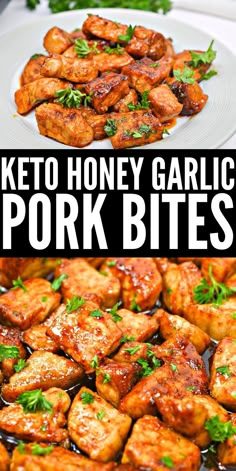 keto honey garlic pork bites on a white plate