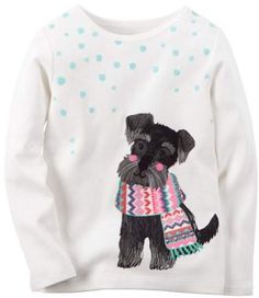 Carters Little Girls Scottie Dog Tee Ivory 2T Girls Graphic Tee, Graphic Top, Scottie Dog