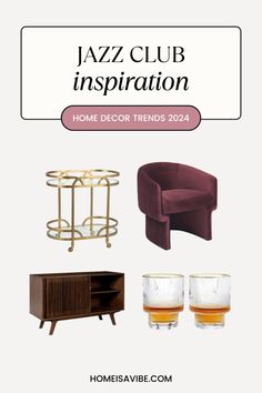 Velvet sofa and chaise lounge, record player credenza, fluted crystal tumblers make for a jazz club inspired living room - more ideas and product links in the blog post. Jazz Revival, Lounge Home Decor, In Home Library, Pinterest Predicts, Jazz Lounge, Bar Outfits, Jazz Bar, Bar Outfit, Velvet Couch