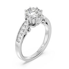 a white gold engagement ring with diamonds on the side