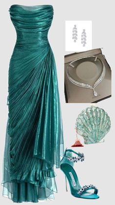 Blue Turquoise Dress, Turquoise Dress Aesthetic, Teal Outfits Aesthetic, Ocean Themed Prom Dress, Sea Prom Dress, Ocean Prom Dress, Award Show Outfits Ideas, Under The Sea Prom Dress, Ethereal Dress Aesthetic